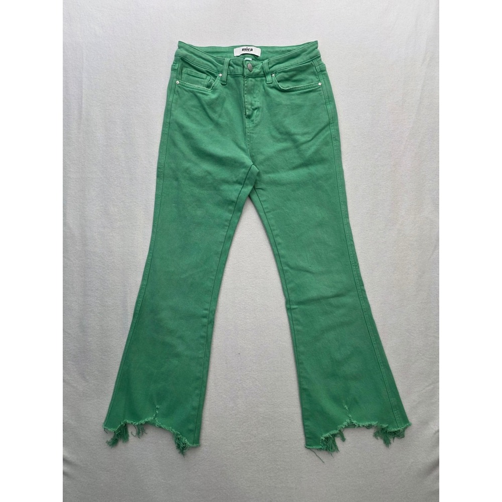 Mica Los Angeles Flare Jeans 27 Green Cotton Stretch Distressed Hem